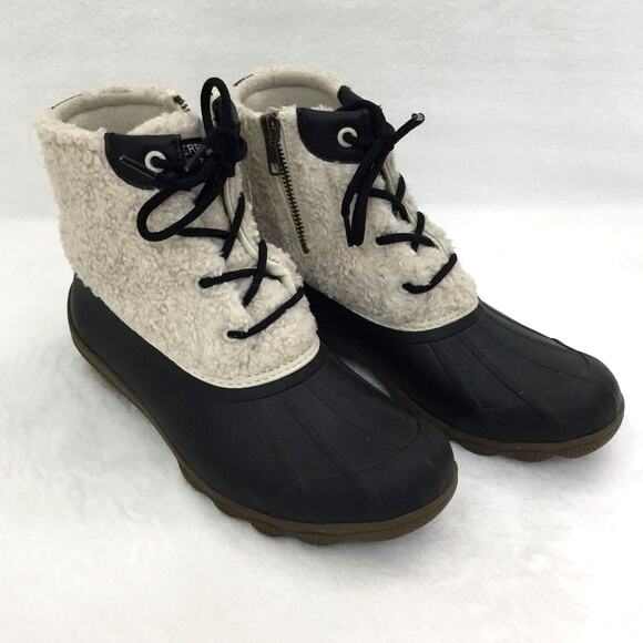 SPERRY TOP SIDER Syren Gulf Sherpa Duck Boots Women's Size 8 Black & White Sz 7 - Picture 1 of 8